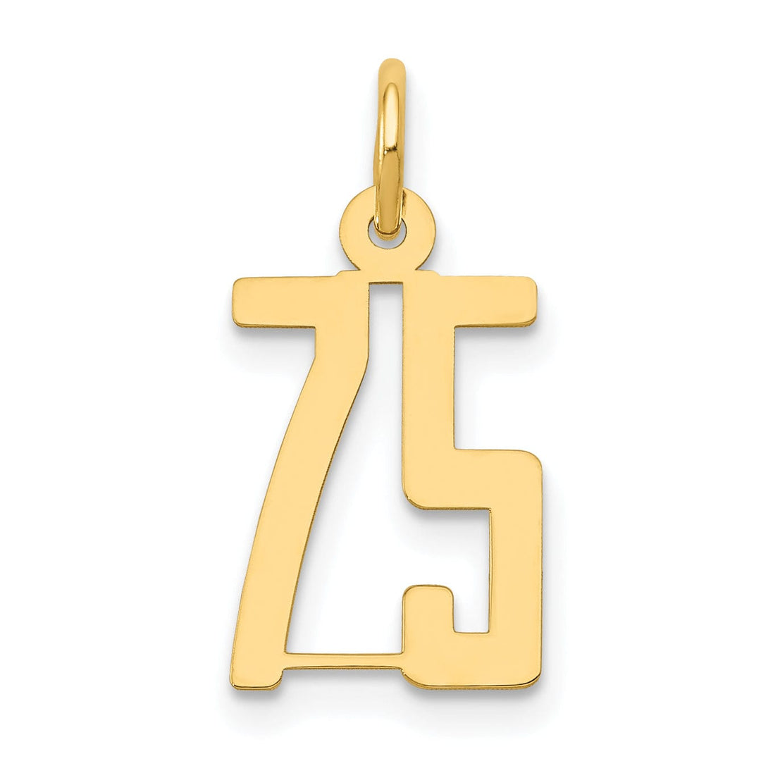 14K Yellow Gold Polished Finish Small Size Elongated Shape Number 75 Charm Pendant
