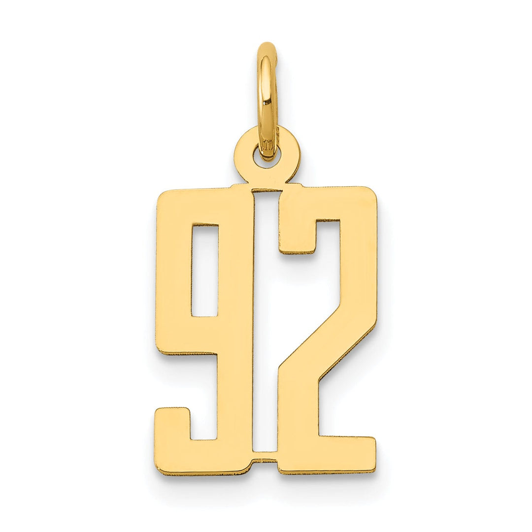 14K Yellow Gold Polished Finish Small Size Elongated Shape Number 92 Charm Pendant