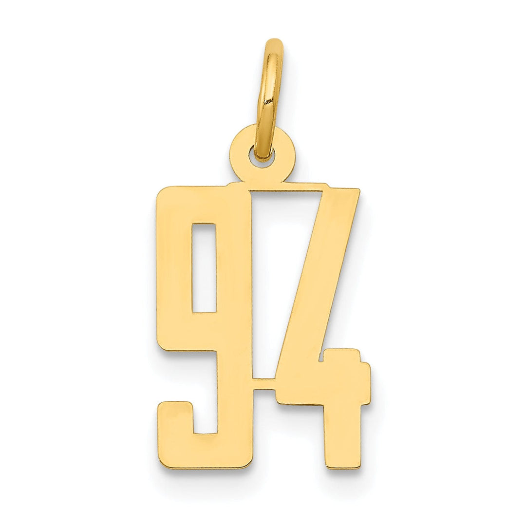 14K Yellow Gold Polished Finish Small Size Elongated Shape Number 94 Charm Pendant
