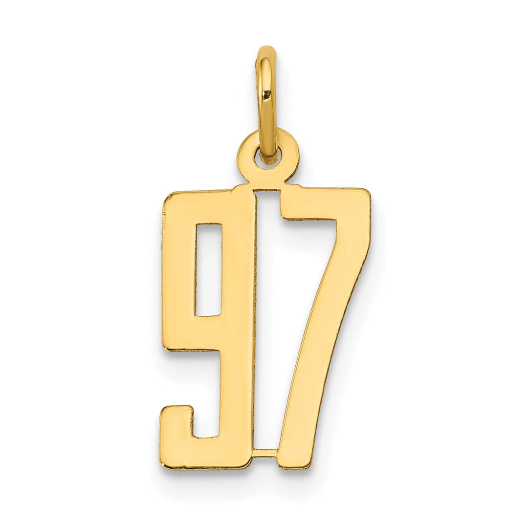 14K Yellow Gold Polished Finish Small Size Elongated Shape Number 97 Charm Pendant