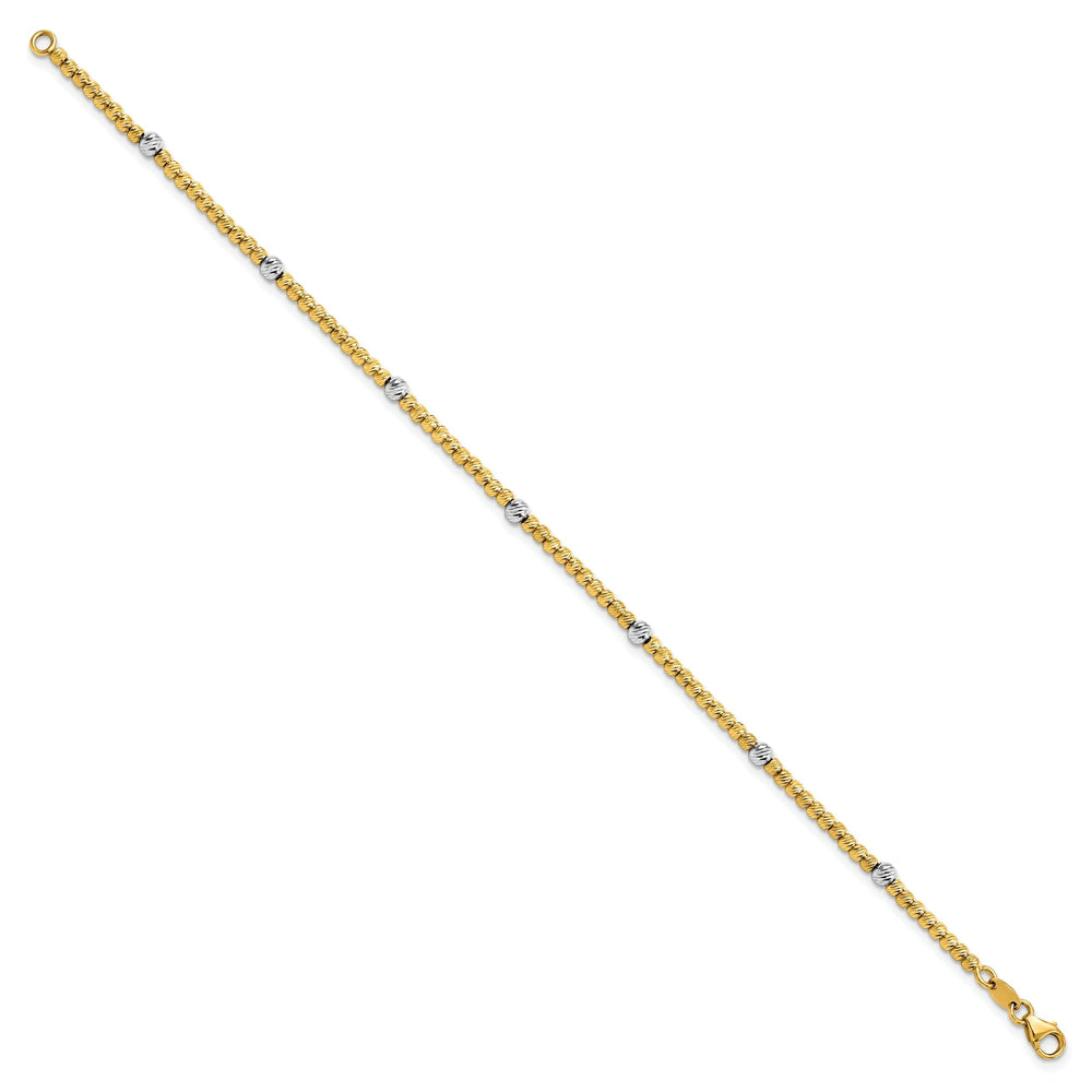 14k Two Tone Gold Polished D.C Beaded Bracelet