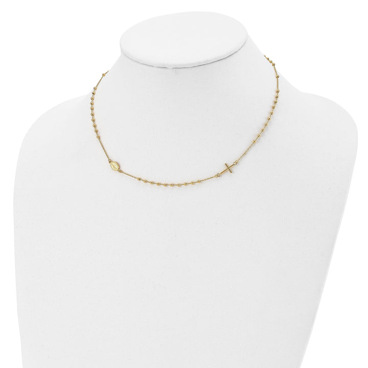 14k Yellow Gold Sideways Cross Rosary Necklace