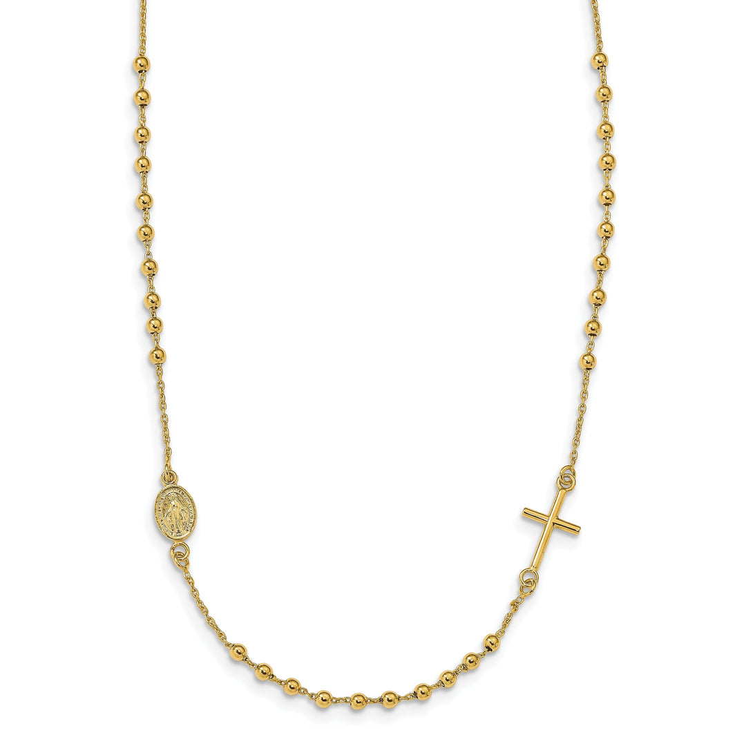 14k Yellow Gold Sideways Cross Rosary Necklace