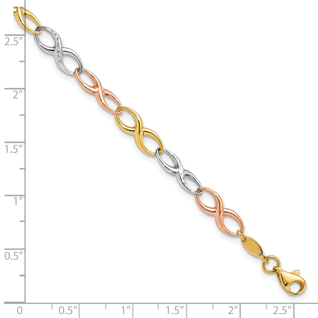 14k Tri Color Gold Infinity Symbol Link Bracelet