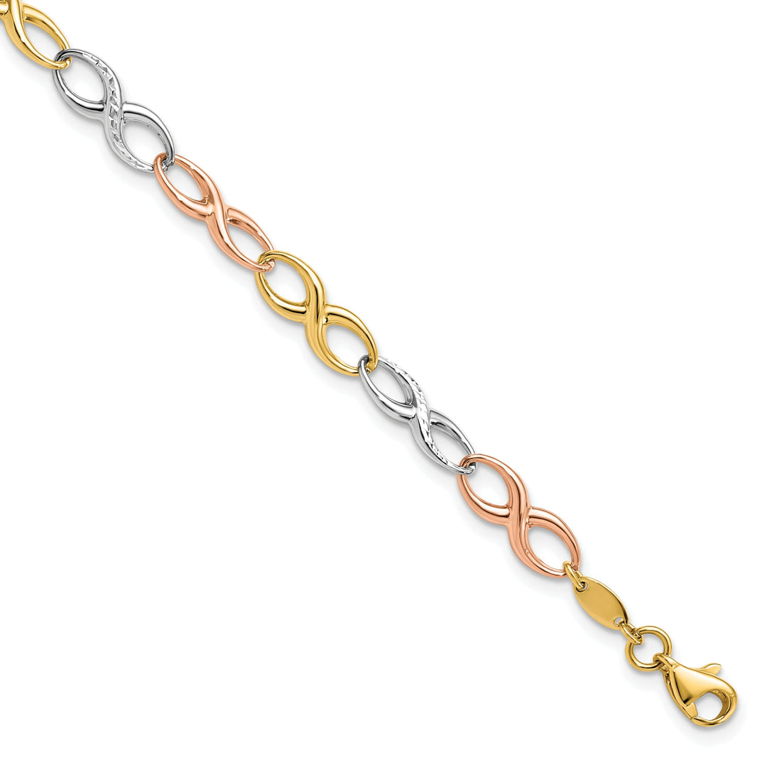 14k Tri Color Gold Infinity Symbol Link Bracelet