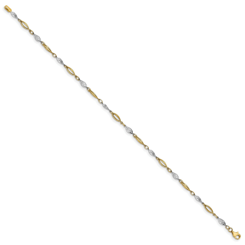 14k Two Tone Gold Polished Fancy Link Anklet