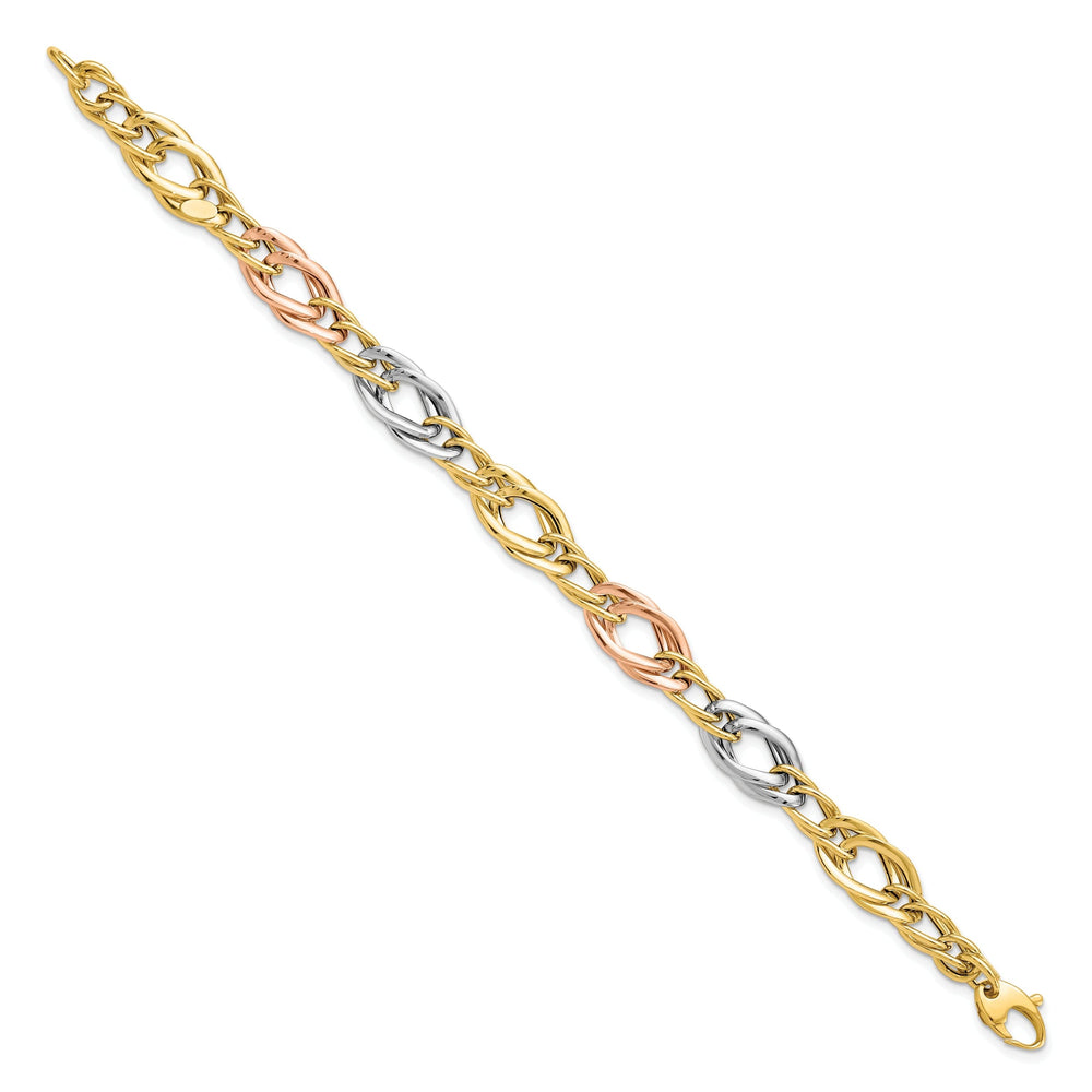 Leslie 14k Tri Color Gold Polish Link Bracelet
