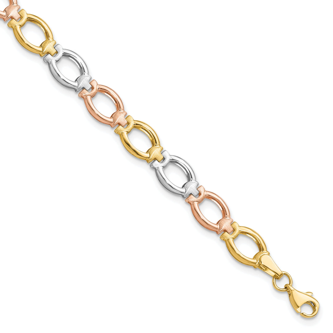 14k Tri Color Gold Polished Satin Link Bracelet