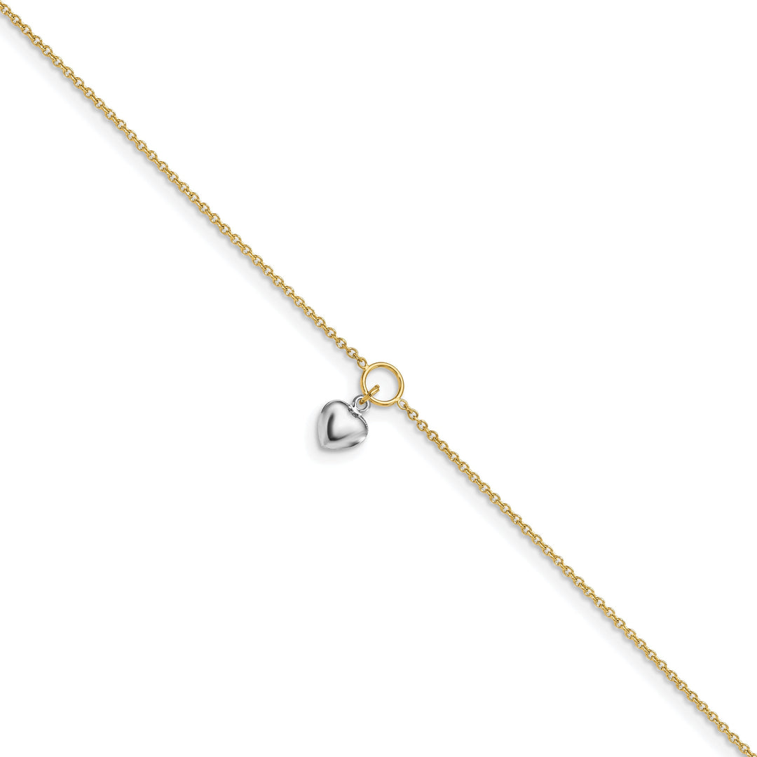 14k Two-tone Polished Heart Anklet