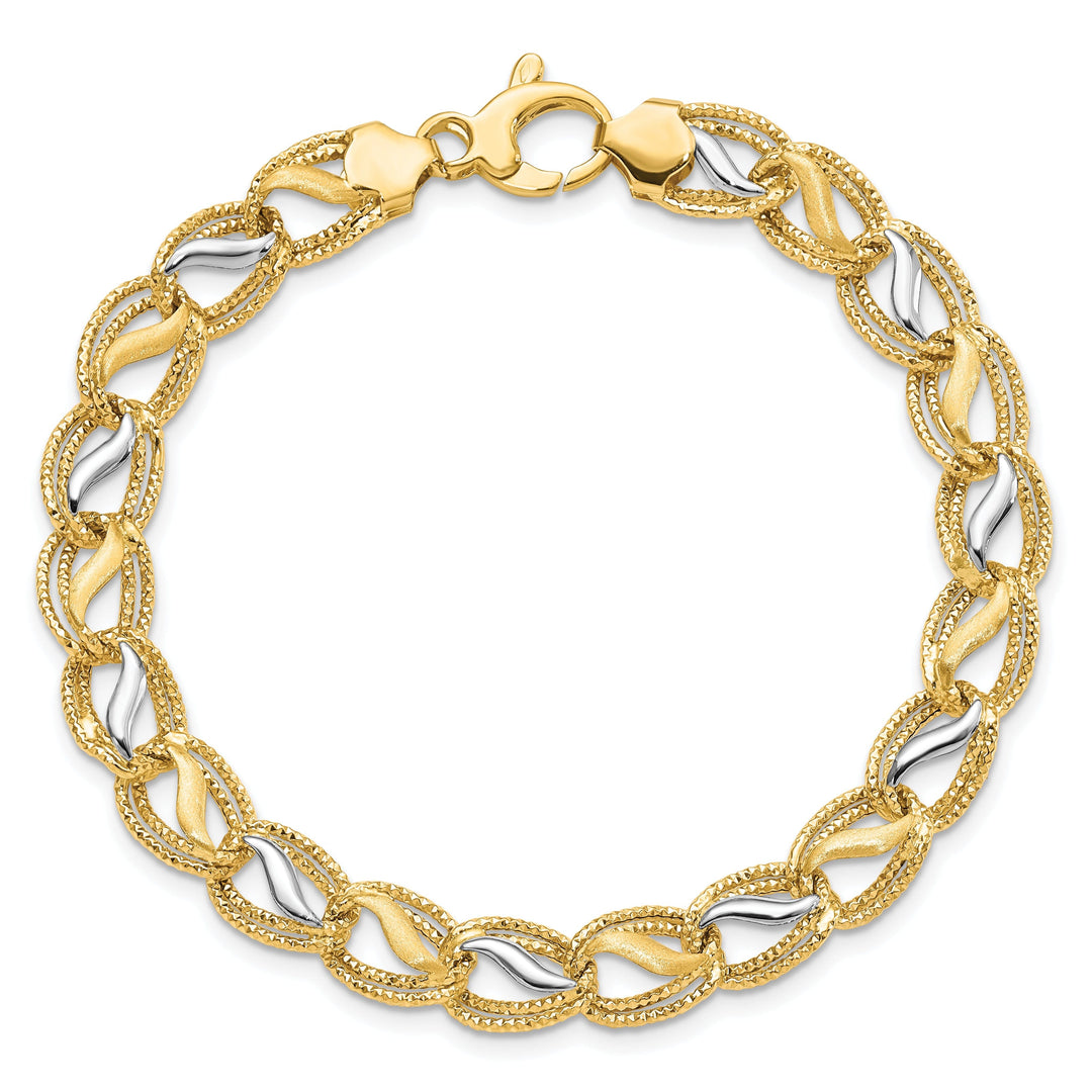 14k Two Tone Gold Brushed Textured Bracelet
