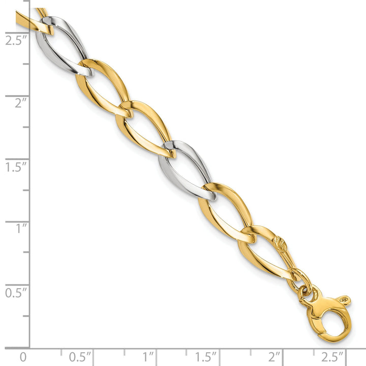 14k Two Tone Gold Polished Fancy Link Bracelet