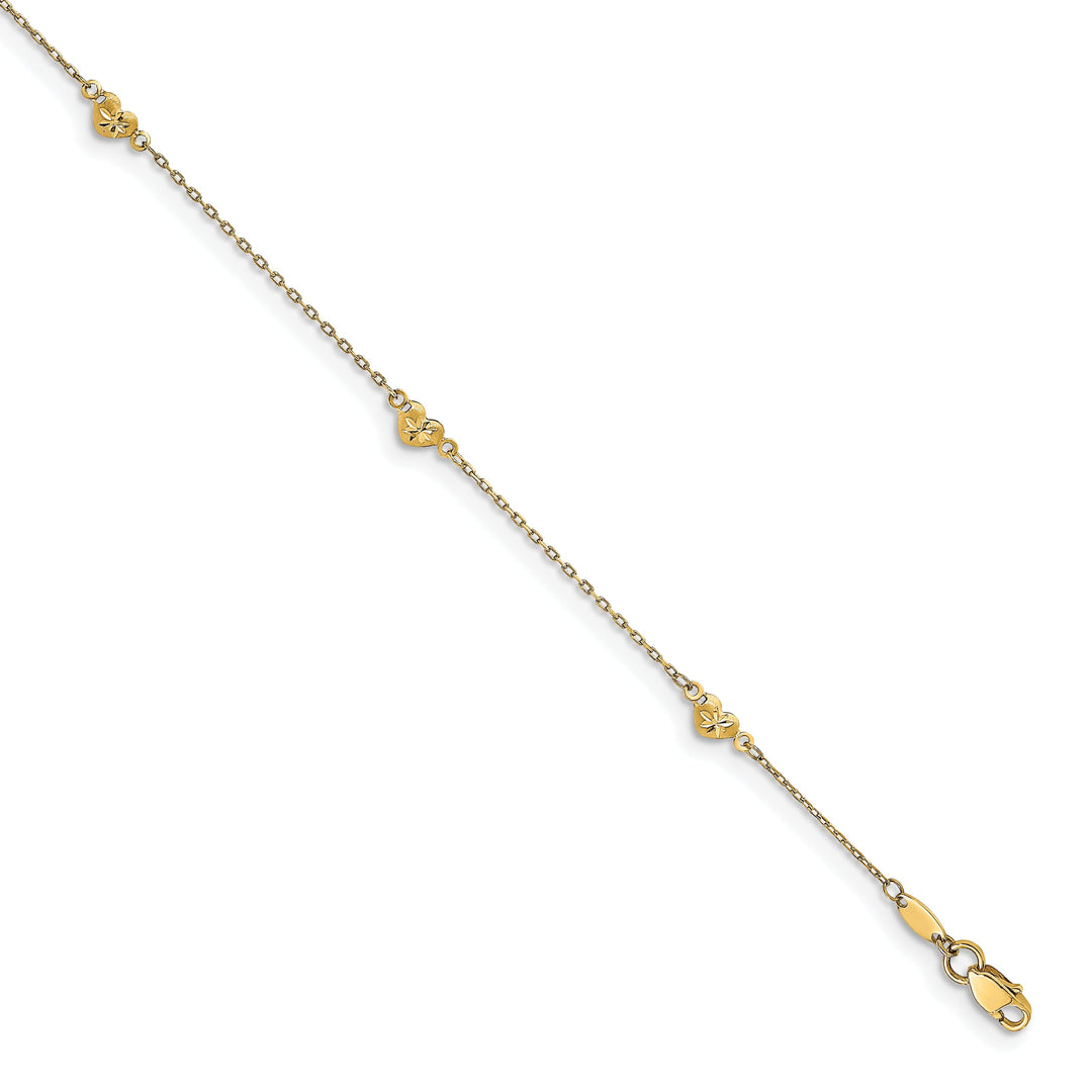 14k Yellow Gold Polished and D.C Heart Anklet