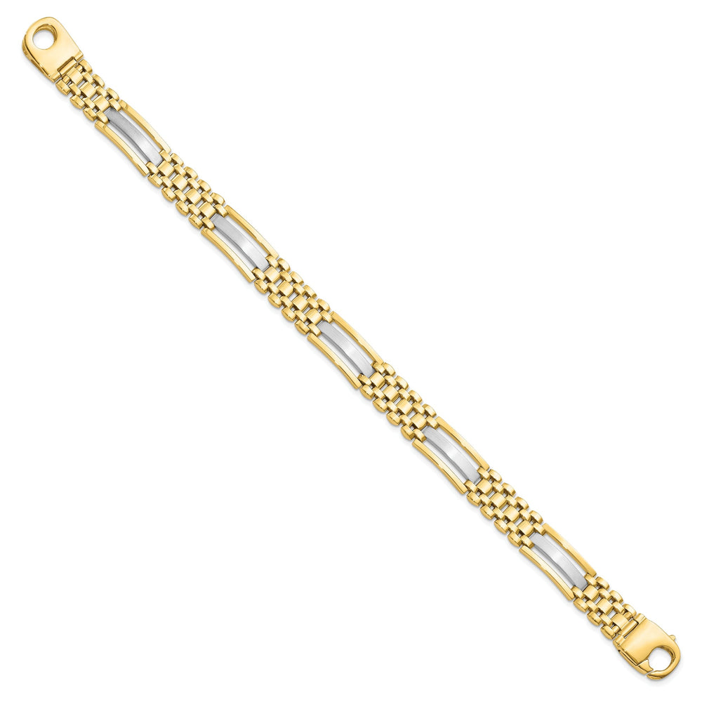 14k Two Tone Gold Polished Satin Mens Bracelet
