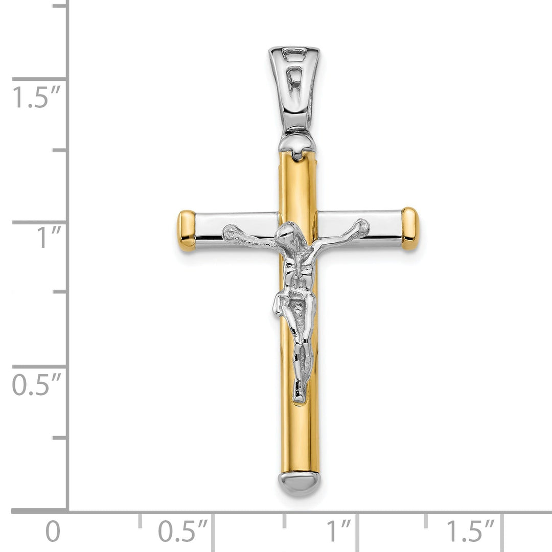 14k Two Tone Gold Polished Crucifix Pendant