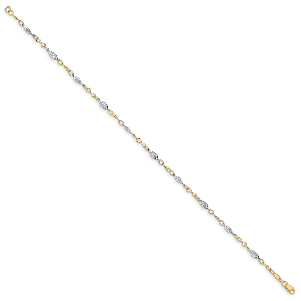 14k Two Tone Gold Anklet with 1in ext