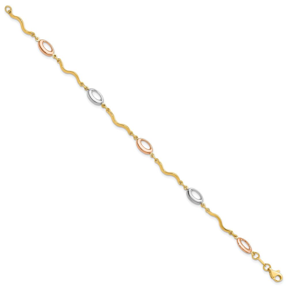 14k Tri Color Gold Polished Fancy Link Bracelet
