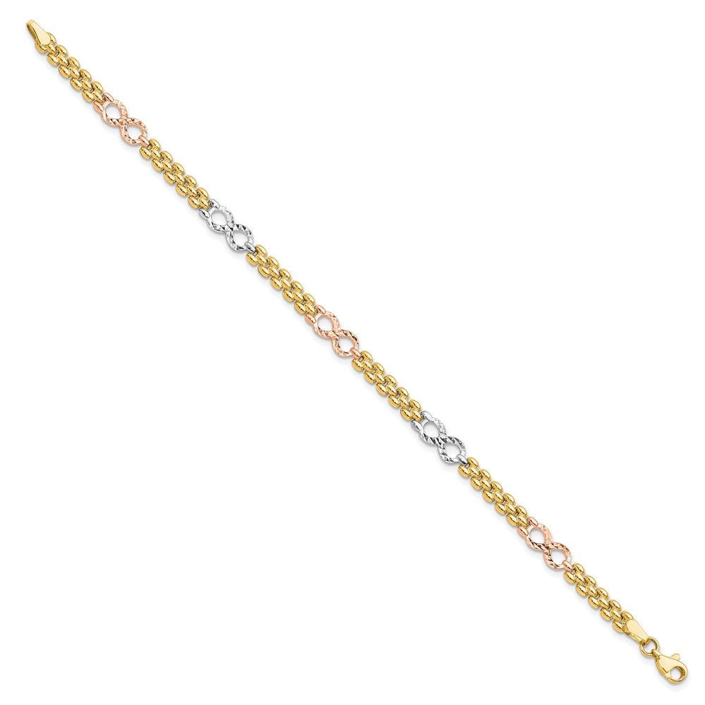 14k Tri Color Gold Textured Infinity Bracelet