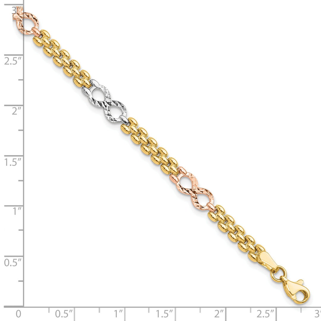 14k Tri Color Gold Textured Infinity Bracelet