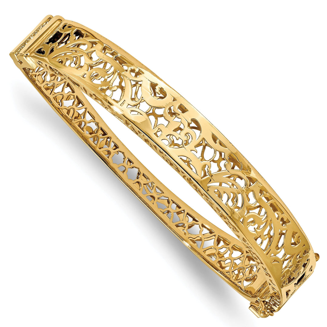14k Yellow Gold Polished Hollow Fancy Bangle