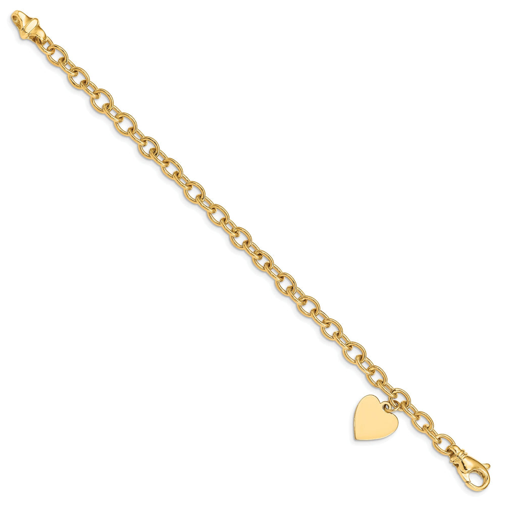 14k Yellow Gold Link Bracelet with Heart Charm 8.5-inch, 13-mm wide
