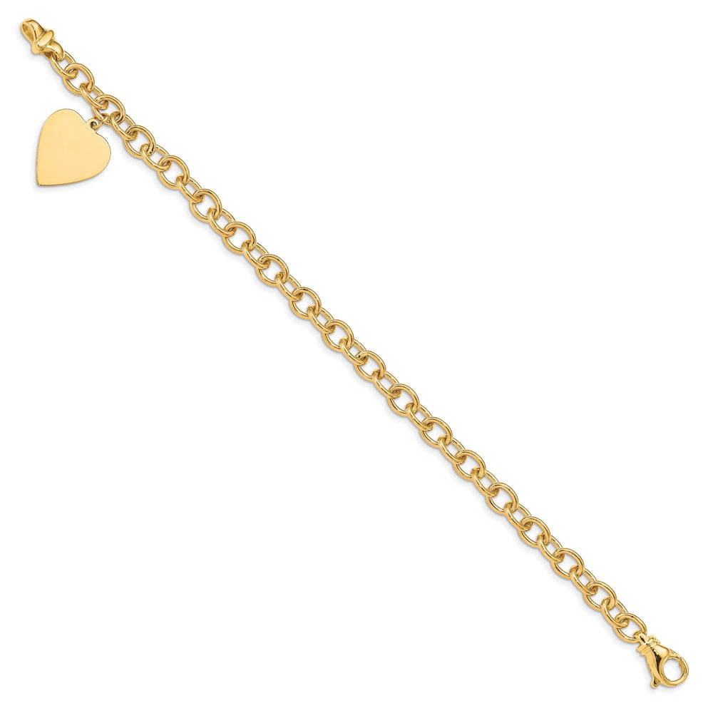 14k yellow gold heart link charm bracelet 7.5-inch length 17-mm width
