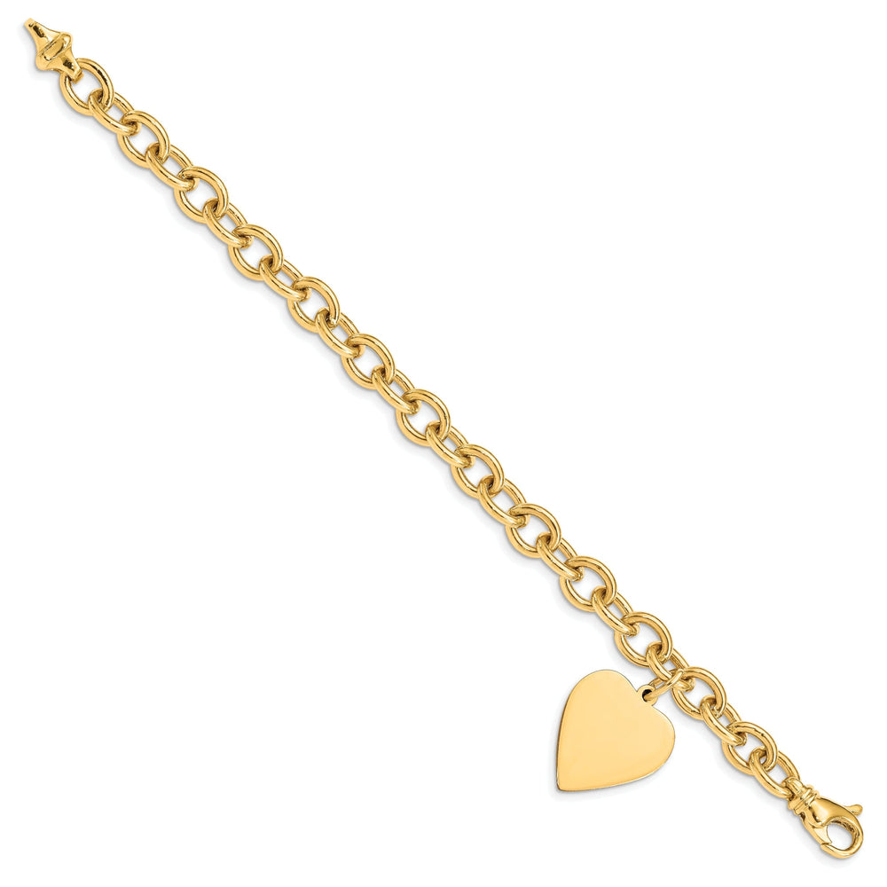 14k Yellow Gold Heart Link Charm Bracelet - 8.5in, 19mm Width