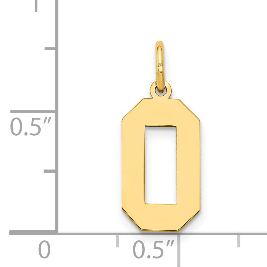 14K Yellow Gold Polished Finish Medium Size Number 0 Charm Pendant