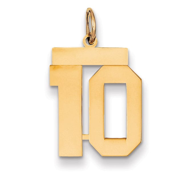 14K Yellow Gold Polished Finish Medium Size Number 10 Charm Pendant