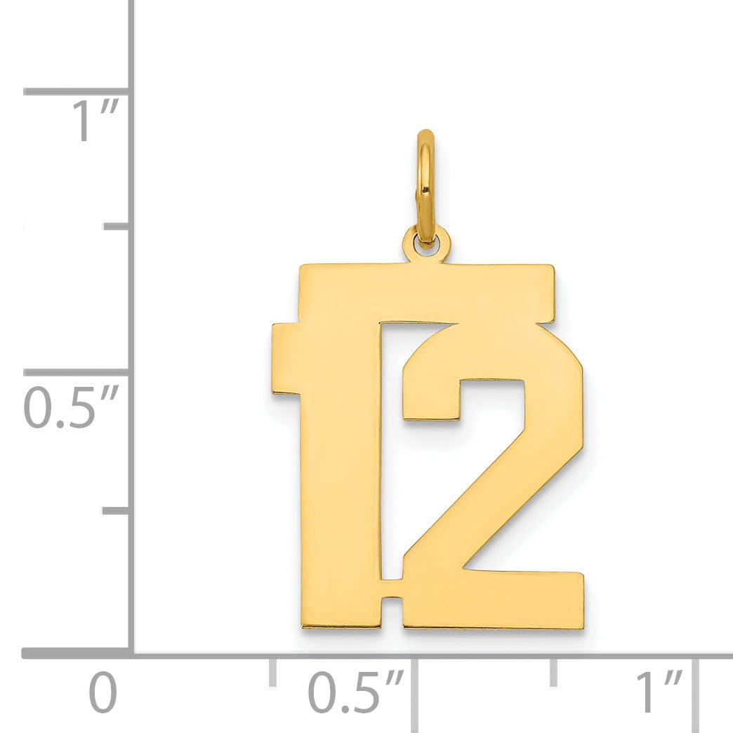 14K Yellow Gold Polished Finish Medium Size Number 12 Charm Pendant