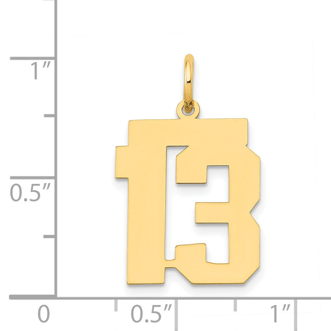 14K Yellow Gold Polished Finish Medium Size Number 13 Charm Pendant