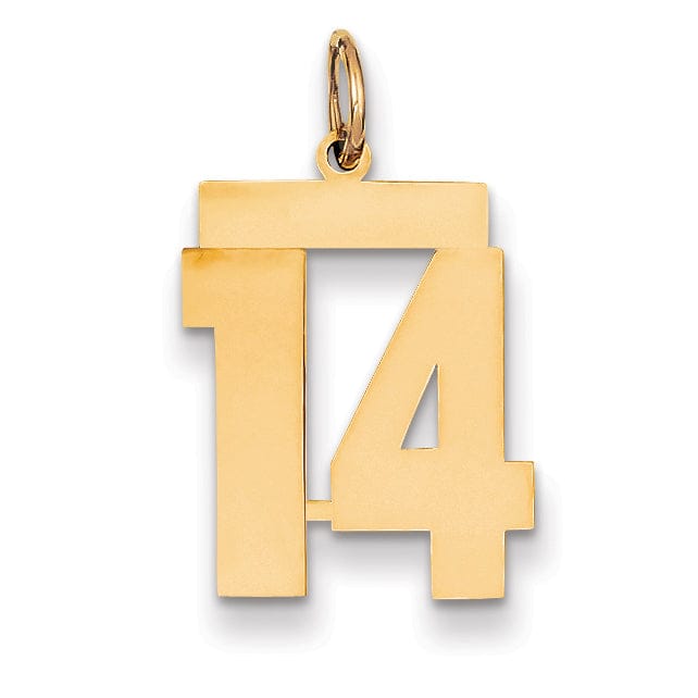 14K Yellow Gold Polished Finish Medium Size Number 14 Charm Pendant