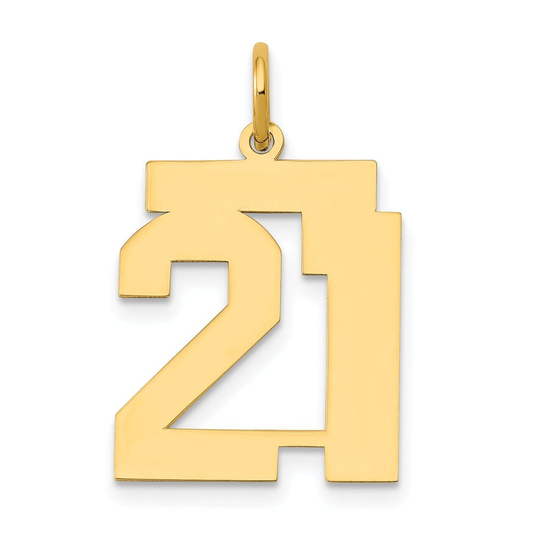 14K Yellow Gold Polished Finish Medium Size Number 21 Charm Pendant