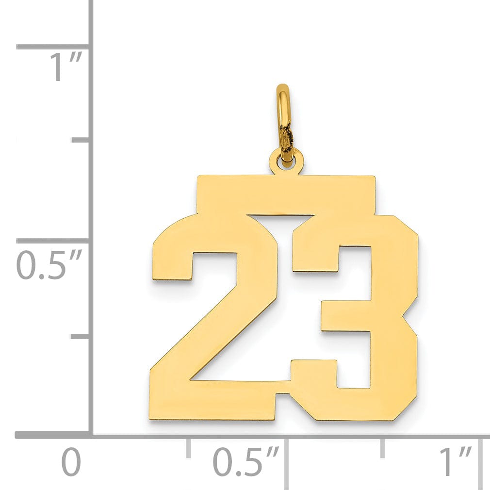 14K Yellow Gold Polished Finish Medium Size Number 23 Charm Pendant