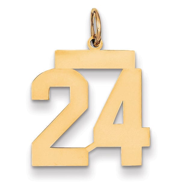14K Yellow Gold Polished Finish Medium Size Number 24 Charm Pendant
