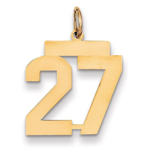14K Yellow Gold Polished Finish Medium Size Number 27 Charm Pendant