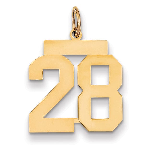 14K Yellow Gold Polished Finish Medium Size Number 28 Charm Pendant