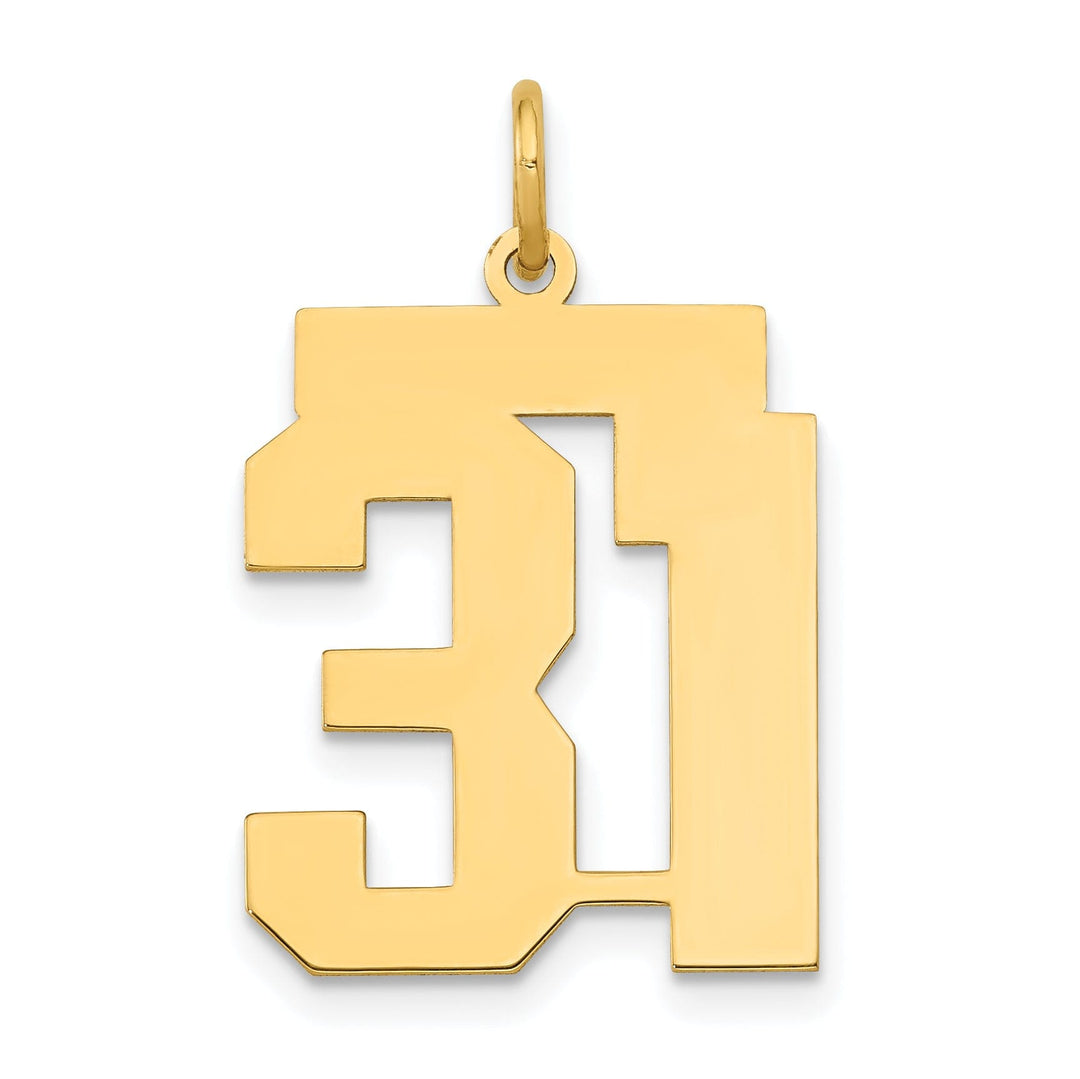 14K Yellow Gold Polished Finish Medium Size Number 31 Charm Pendant