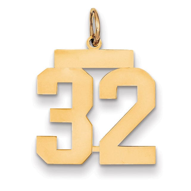 14K Yellow Gold Polished Finish Medium Size Number 32 Charm Pendant