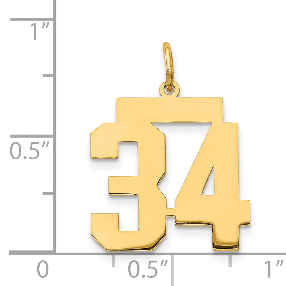 14K Yellow Gold Polished Finish Medium Size Number 34 Charm Pendant
