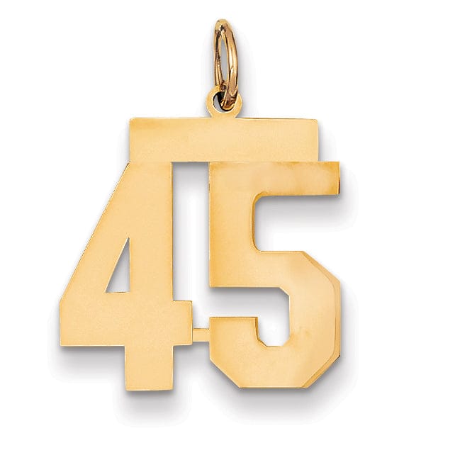 14K Yellow Gold Polished Finish Medium Size Number 45 Charm Pendant