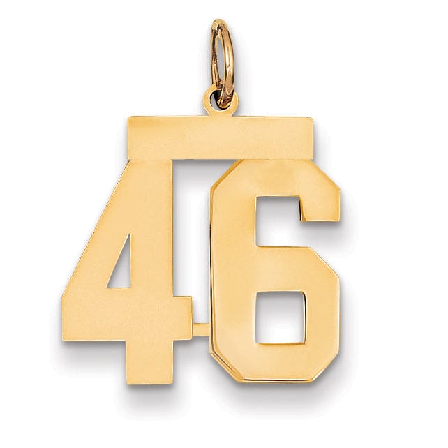 14K Yellow Gold Polished Finish Medium Size Number 46 Charm Pendant