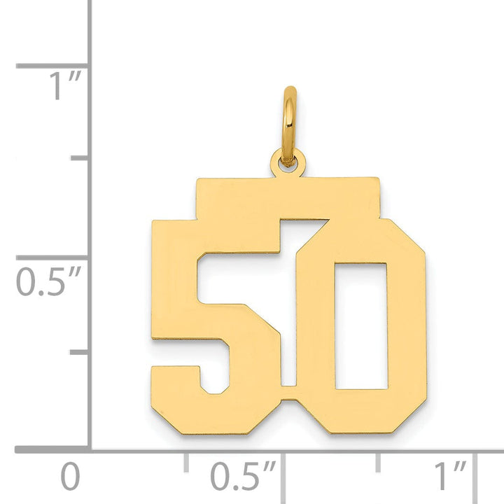 14K Yellow Gold Polished Finish Medium Size Number 50 Charm Pendant