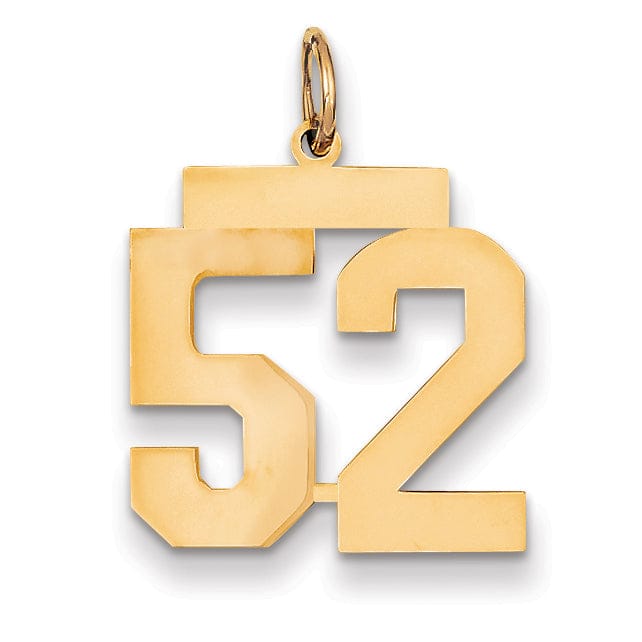 14K Yellow Gold Polished Finish Medium Size Number 52 Charm Pendant
