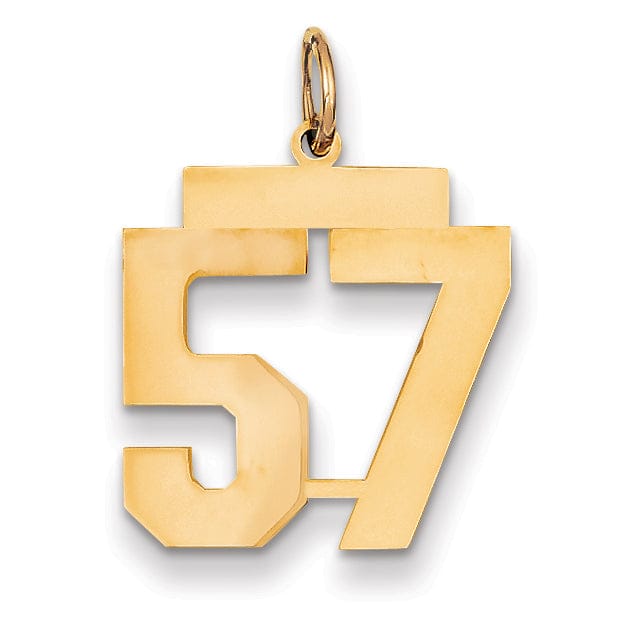 14K Yellow Gold Polished Finish Medium Size Number 57 Charm Pendant