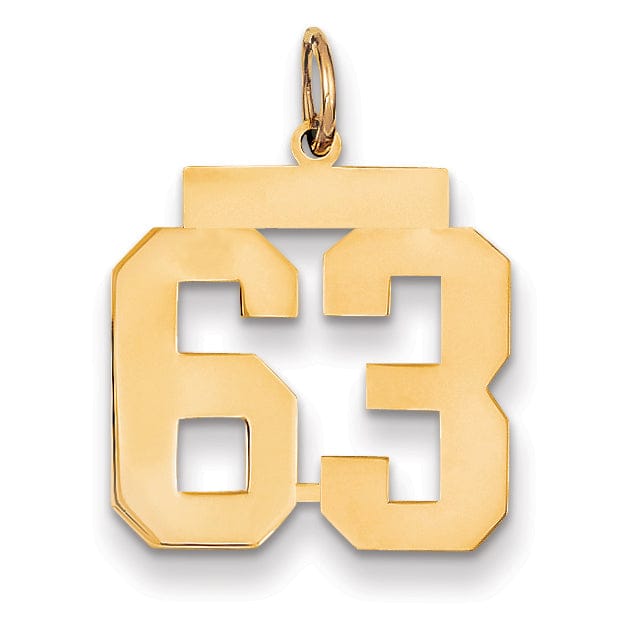 14K Yellow Gold Polished Finish Medium Size Number 63 Charm Pendant