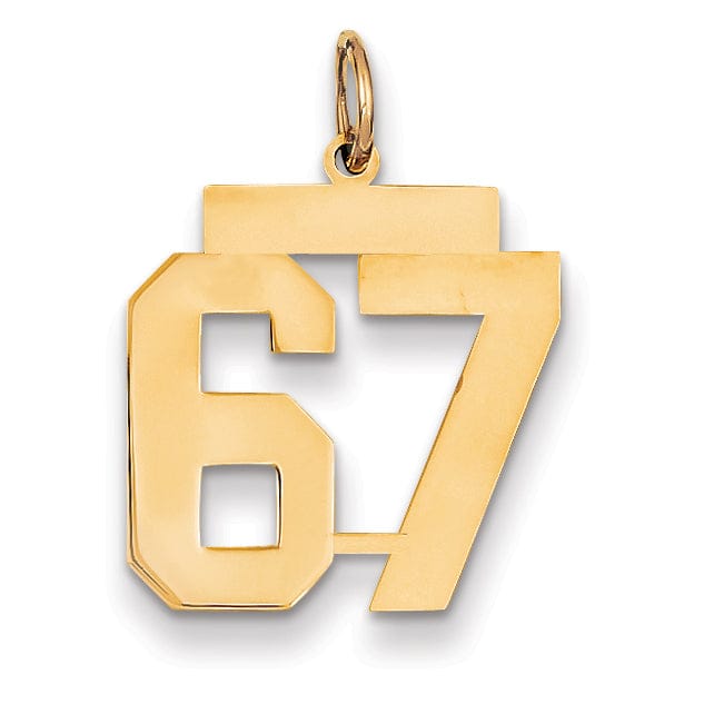 14K Yellow Gold Polished Finish Medium Size Number 67 Charm Pendant