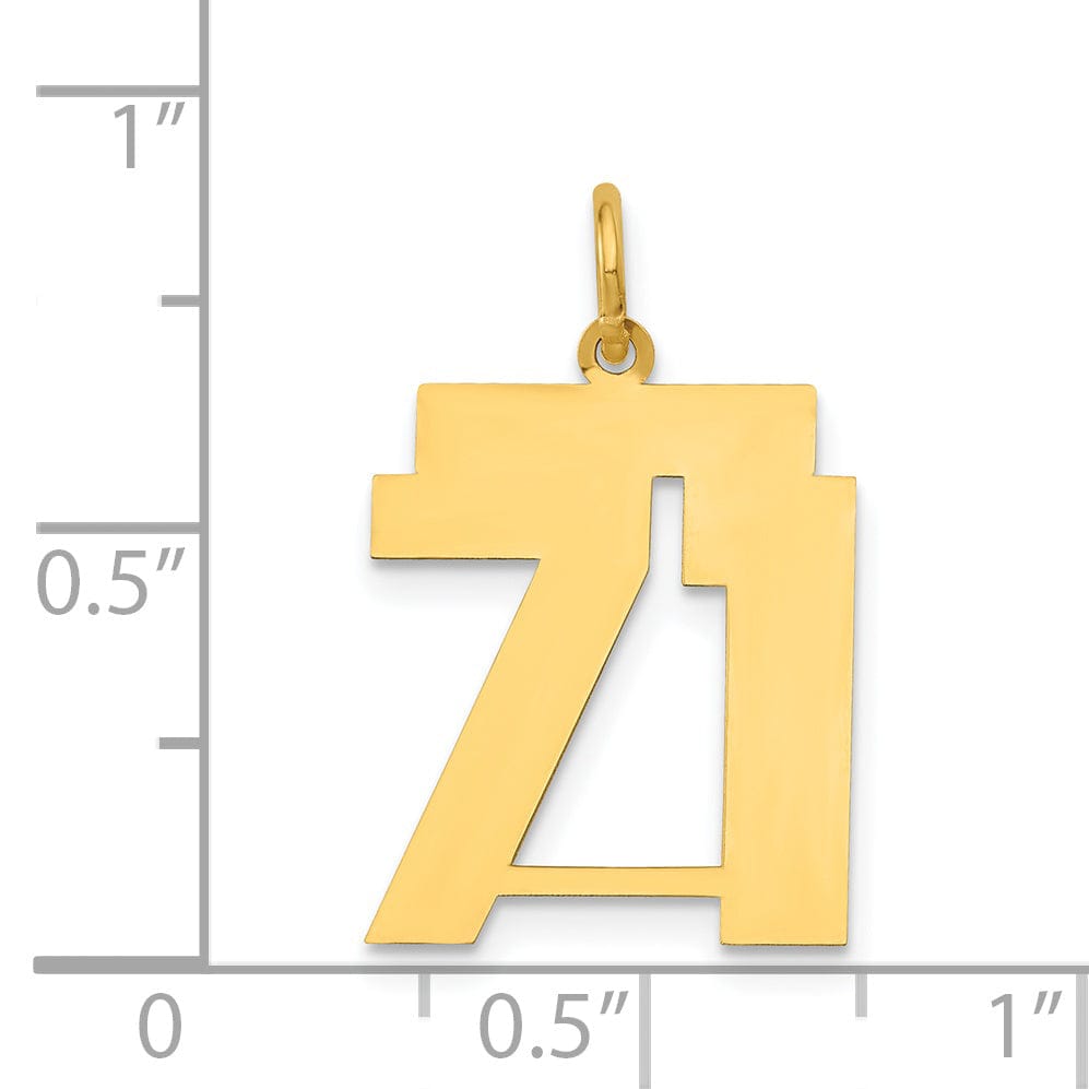 14K Yellow Gold Polished Finish Medium Size Number 71 Charm Pendant