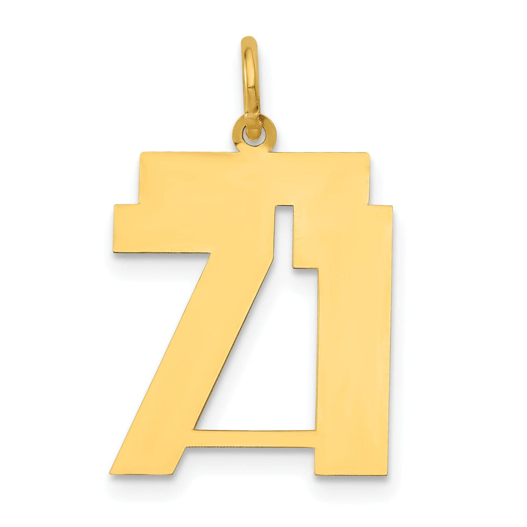 14K Yellow Gold Polished Finish Medium Size Number 71 Charm Pendant