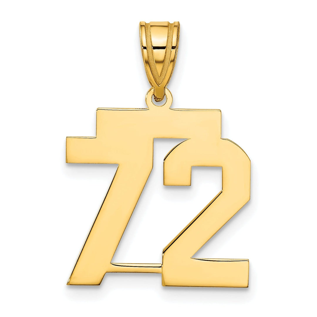 14K Yellow Gold Polished Finish Medium Size Number 72 Charm Pendant