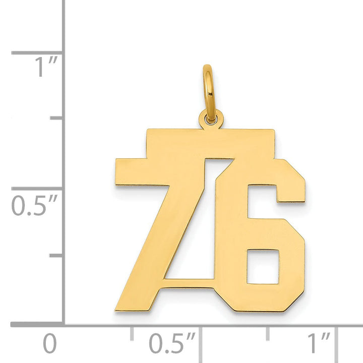 14K Yellow Gold Polished Finish Medium Size Number 76 Charm Pendant